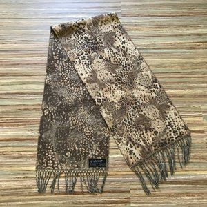 Cashmink Brushed Acrylic Scarf Beige Floral Leopard Print Made in Germany 11x52"